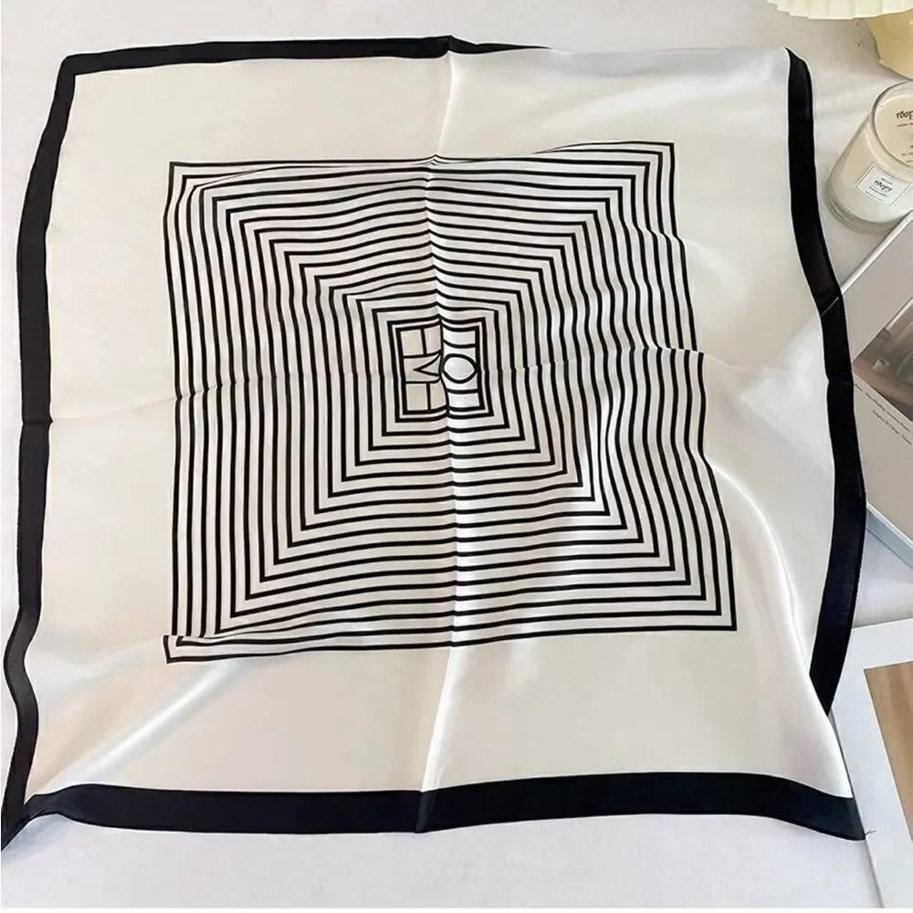 Black and White Striped Silky Scarf